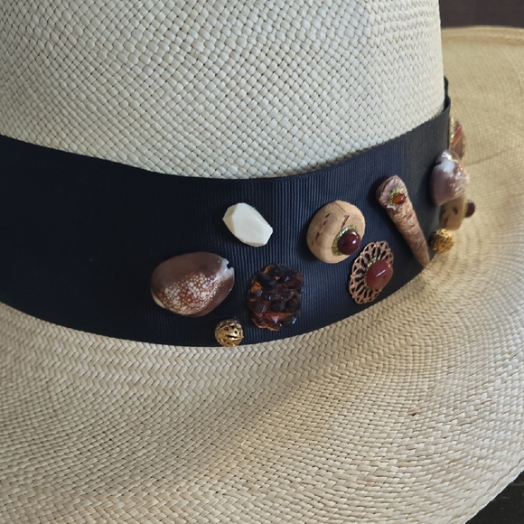 Vintage Straw Hat with Black Embellished Band - Picture 3 of 12